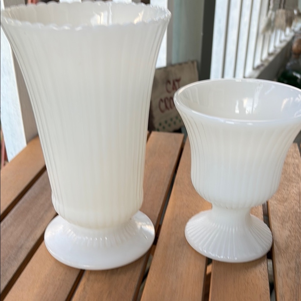 2 Vintage 1960s E.O. Brody Co.
Milk Glass Pedestal Vases
